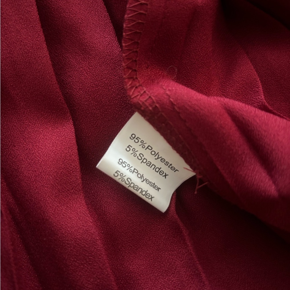 Burgundy Red Pleated Midi Dress Flutter Sleeves - Picture 10 of 11